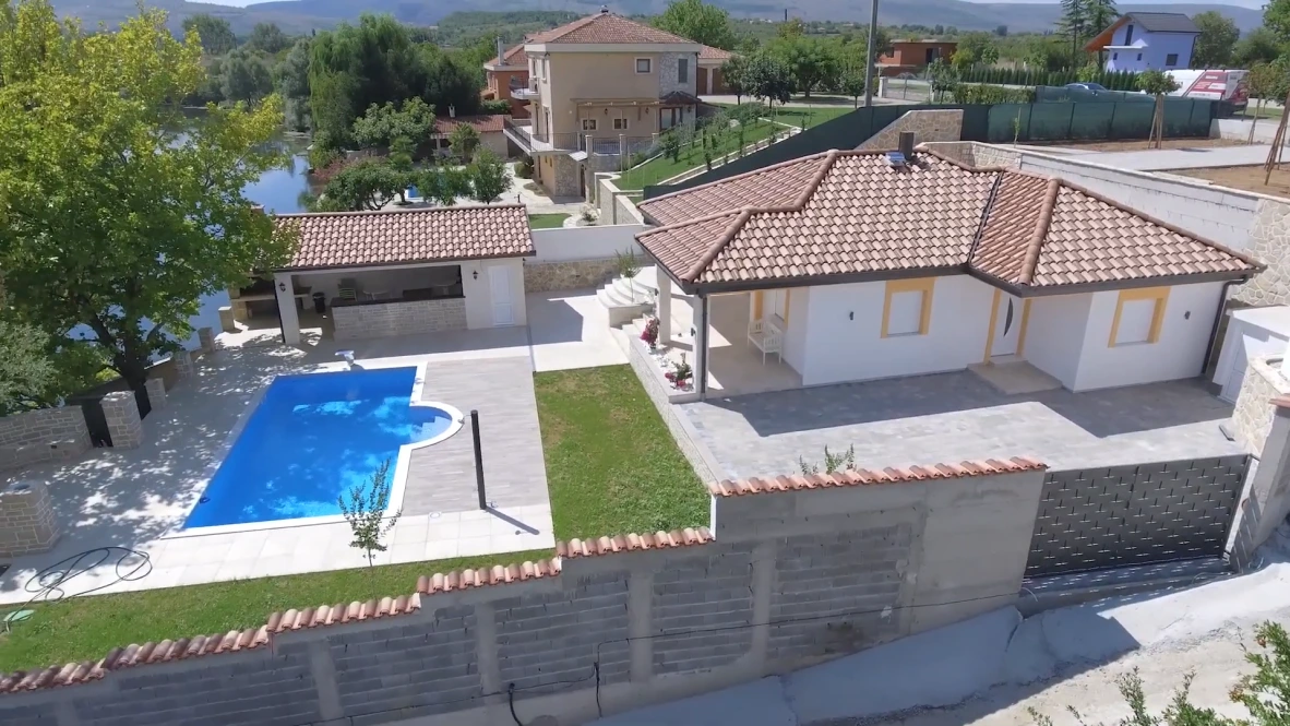 Bird eye view of villa stone